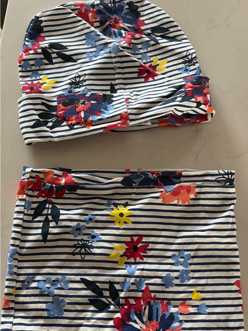 TC Navy & White Stripe Floral Leggings